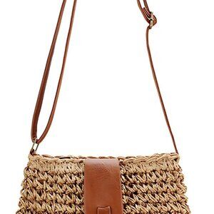 Small Straw Crossbody Bag for Women Boho Handmade Woven Summer Beach Bag Handbag
